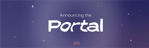Banner graphic with dark purple background with a faint white circular shape in the center. Text reads: Announcing the Portal. National Guild logo at bottom.