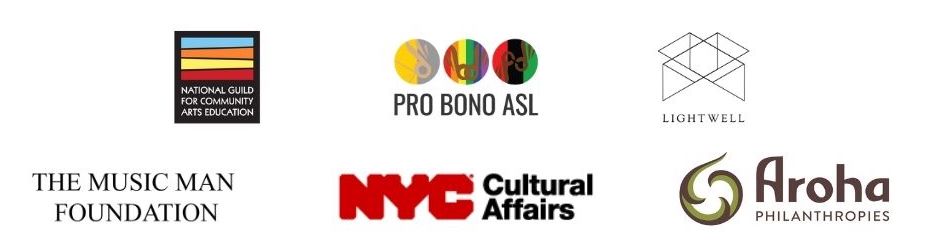 Logos for National Guild, Pro Bono ASL, The Music Man Foundation, Lightwell, and Aroha Philanthropies